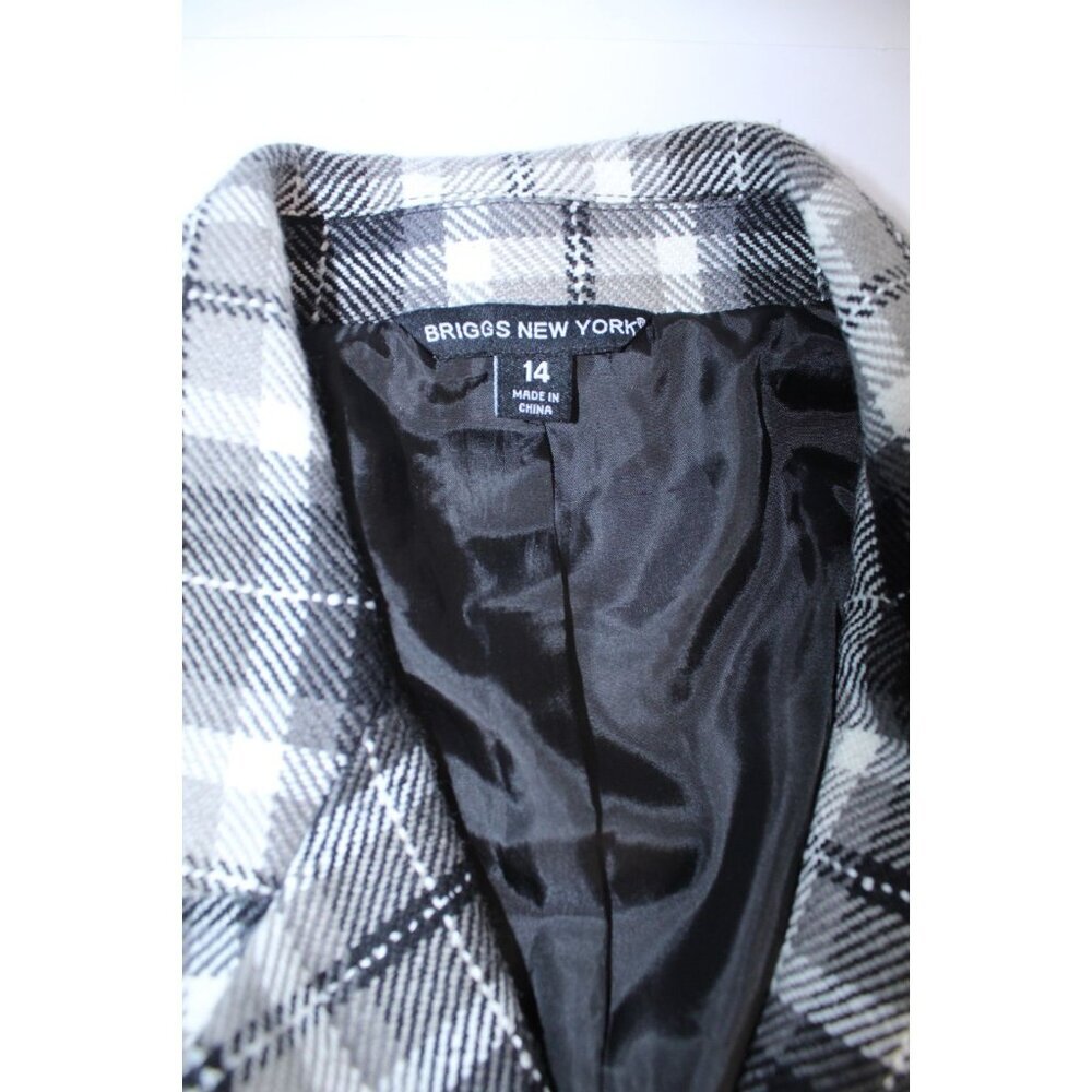 Briggs New York Plaid Blazer Women's 14 Black White Grey Lined Tailored Pockets‎ - Picture 5 of 14